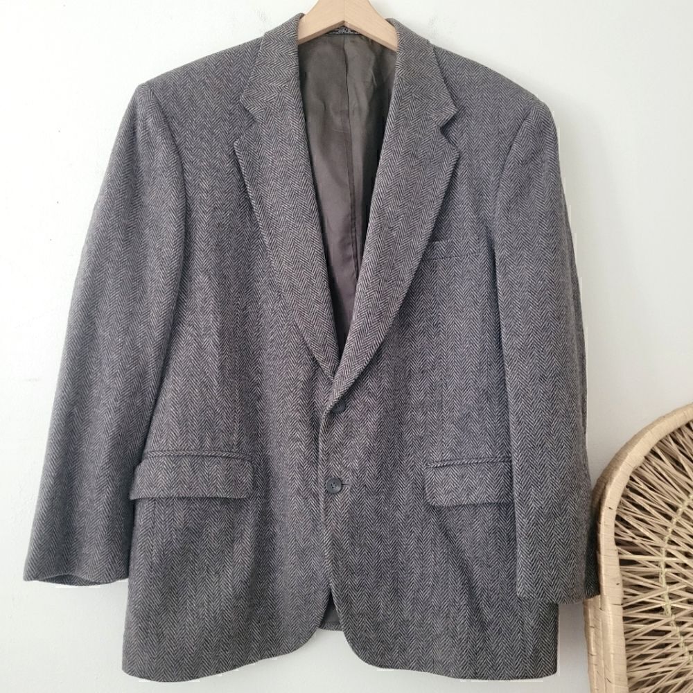 Towncraft Wool Sport Coat Blazer Black/Gray 44R Lambswool
